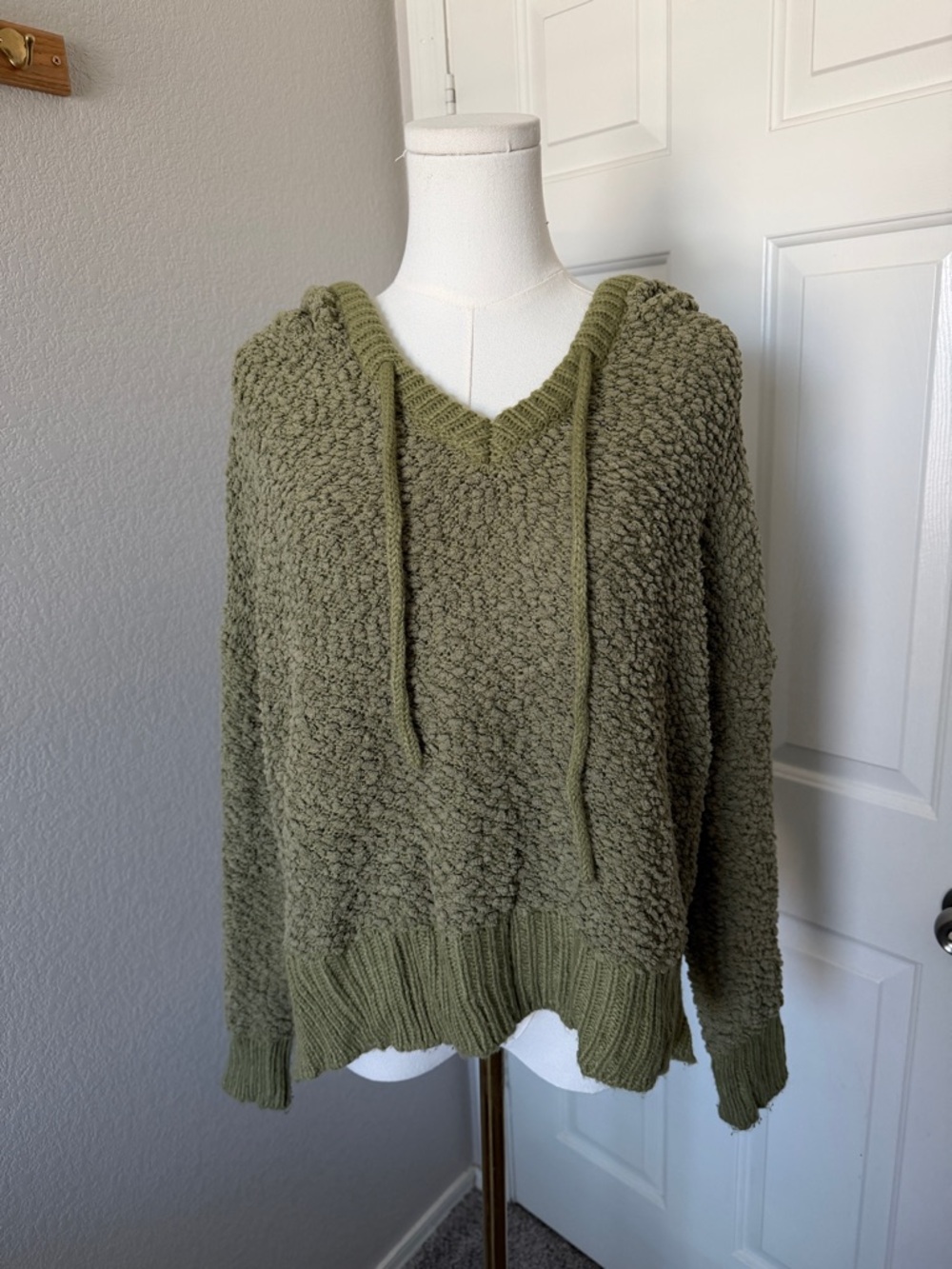 POL Olive Green Textured Popcorn Knit Hoodie